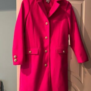 Cyrus Fuchsia Trench Coat with Gold Buttons
